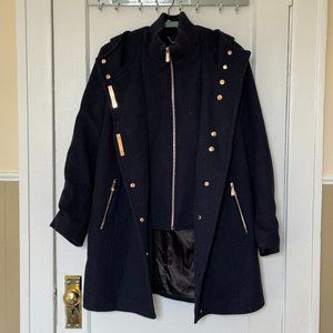CALVIN KLEIN Hooded Wool Blend Navy Coat XL